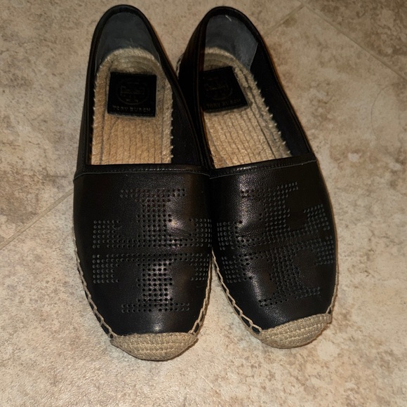Tory Burch Shoes - Tory Burch Black Leather Perforated Espadrilles